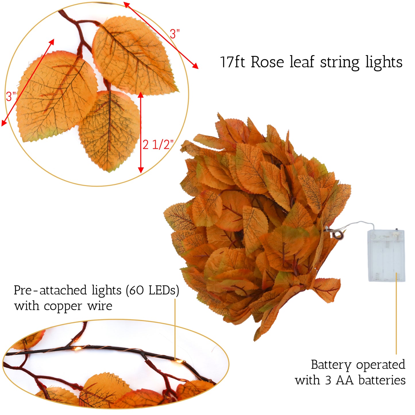 Autumn Rose Leaf String Lights